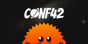 Conf42 logo together with Ferris the Crab